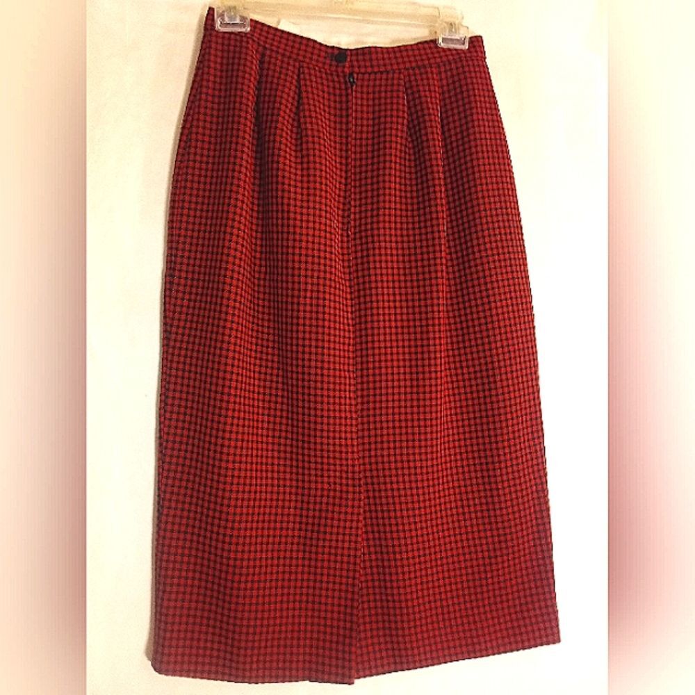 Vintage Black Red Buffalo Plaid Midi Pencil Skirt Sz 10